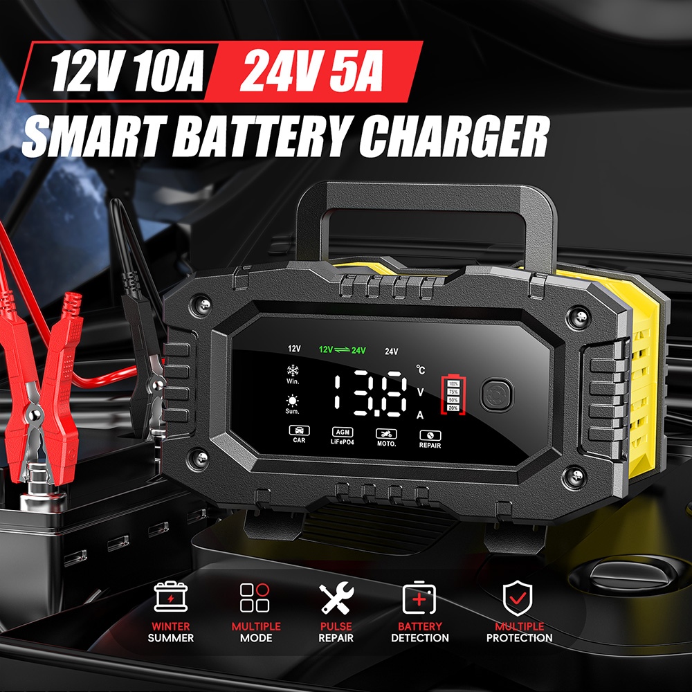 Lifepo4 Battery Charger Smart Automatic - FOXSUR 12V 24V Car Motorcycle Truck