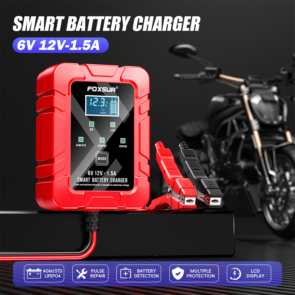 Lifepo4 Battery Charger Smart Automatic - FOXSUR FBC061215D 6V 12V 1.5A Motorcycle