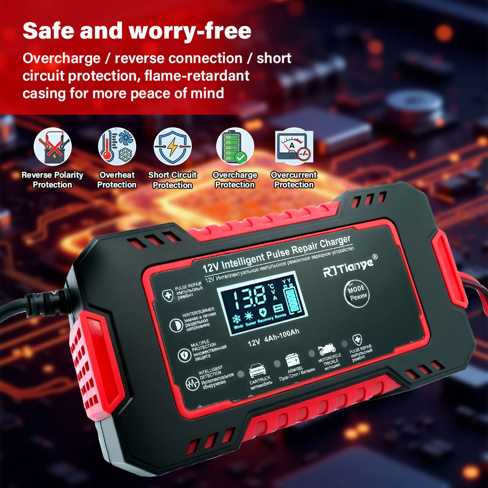 Smart Car Battery Charger 12V 24V 20A - 20A/10A Car Motorcycle Battery Charger 12V/24V