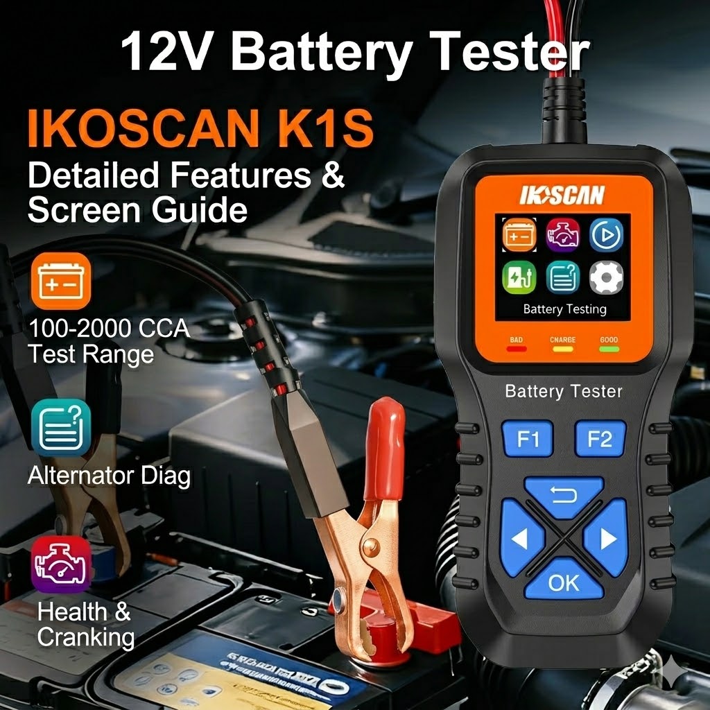 Alternator Tester Digital Diagnostic Tool - IKOSCAN K1S 12V Car Battery Tester,