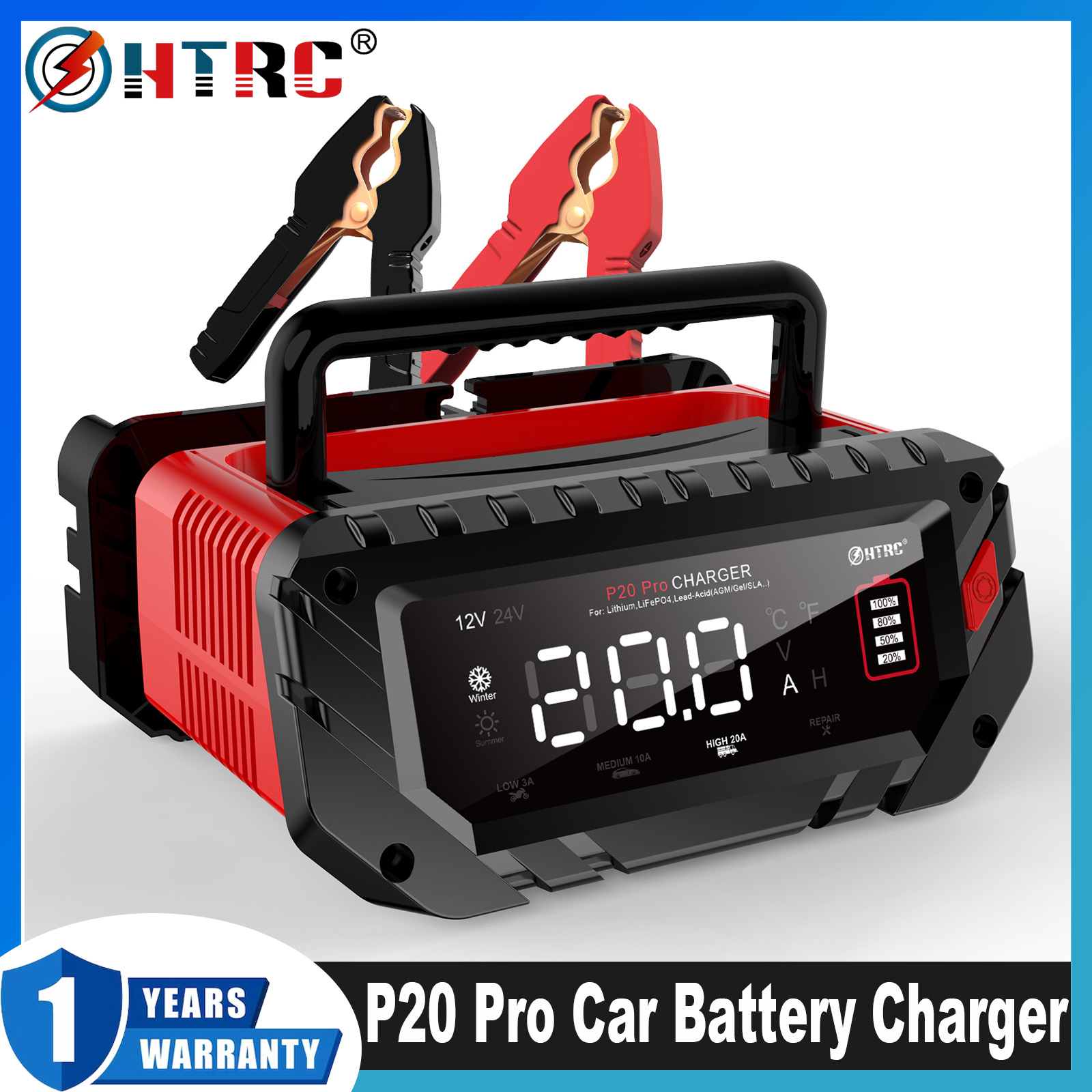 HTRC P20 Pro 20A Smart Battery - Smart Car Battery Charger 12V 24V 20A recension och pris