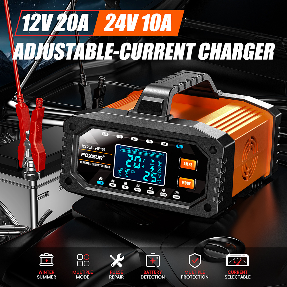 12V/24V Portabl 0.5A-20A  Car  - Smart Car Battery Charger 12V 24V 20A recension och pris