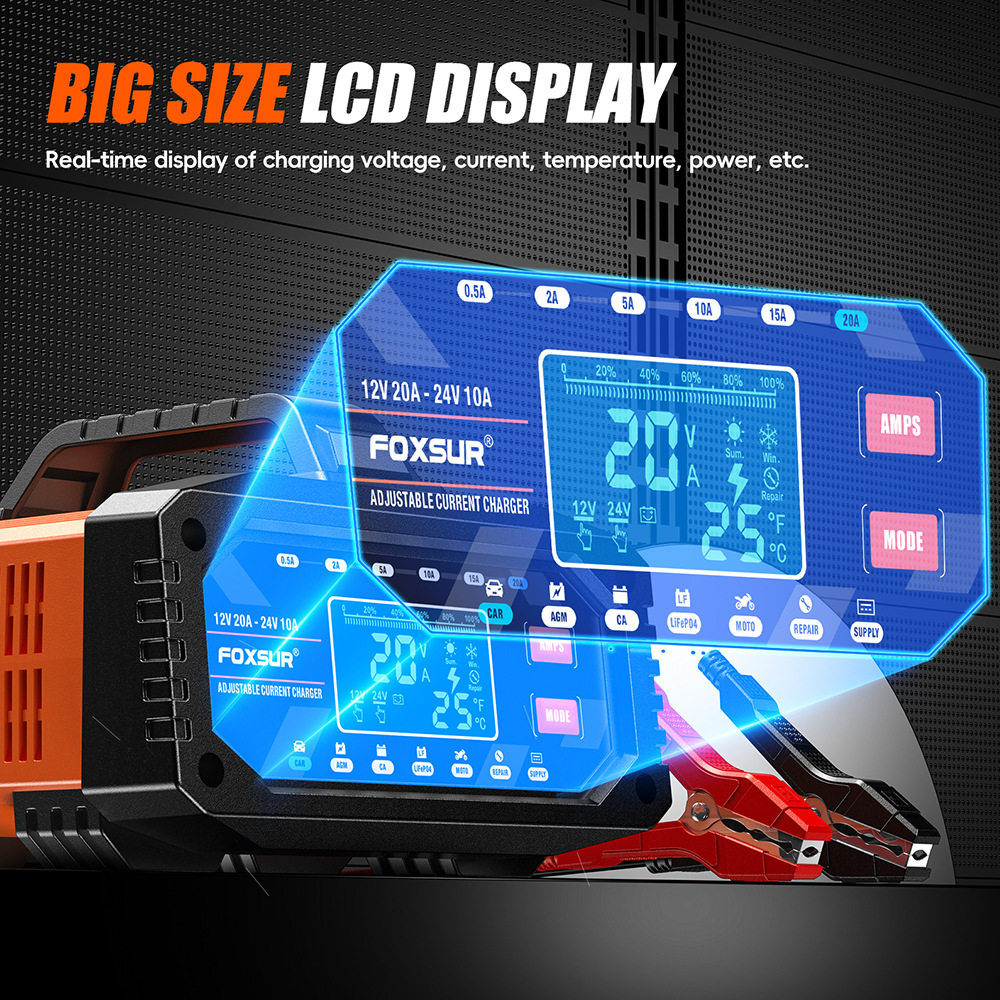 12V/24V Portabl 0.5A-20A  Car  - Smart Car Battery Charger 12V 24V 20A recension och pris