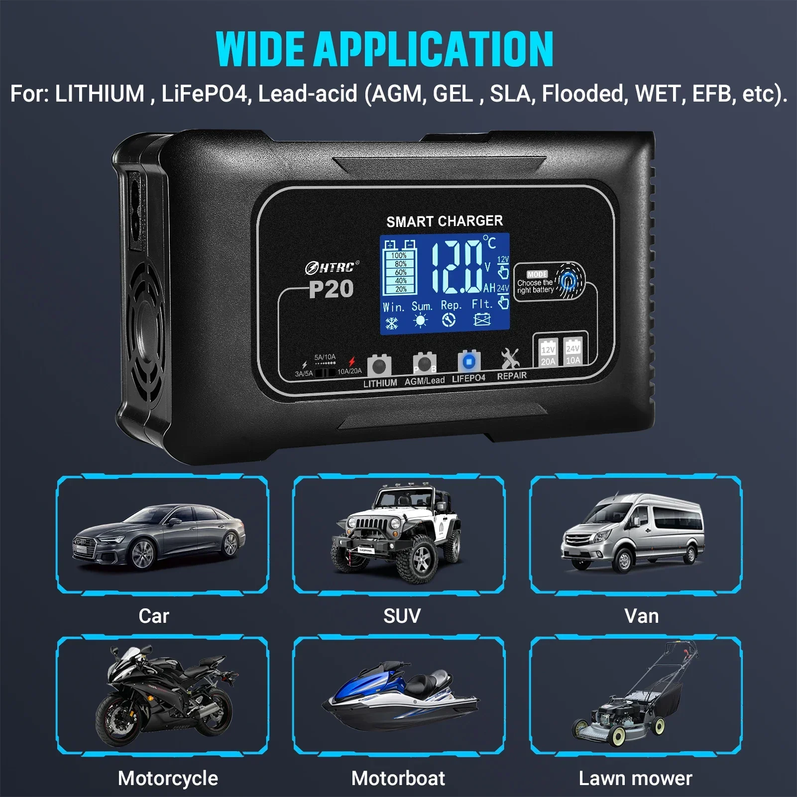 12V 24V 20A Smart Battery Char - Smart Car Battery Charger 12V 24V 20A recension och pris