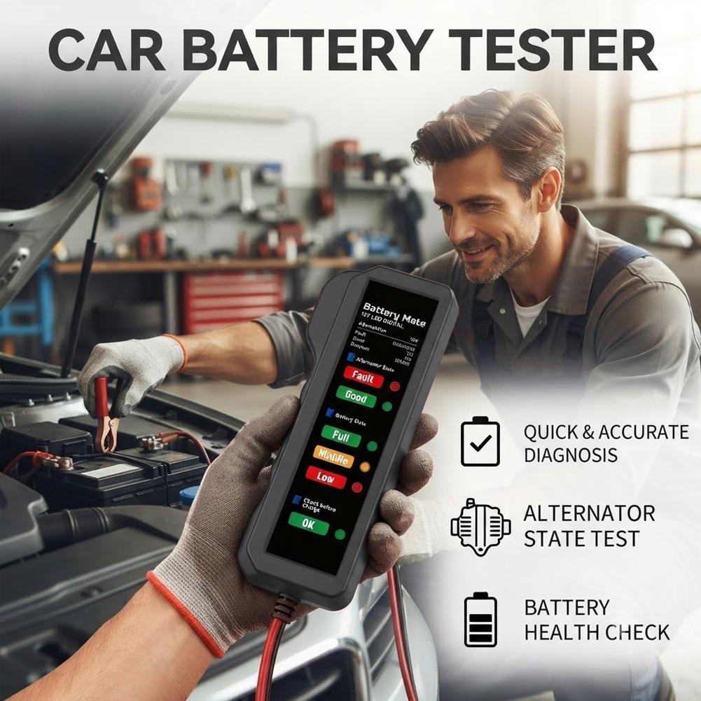 Car Battery Tester 12V Digital - Alternator Tester Digital Diagnostic Tool recension och pris