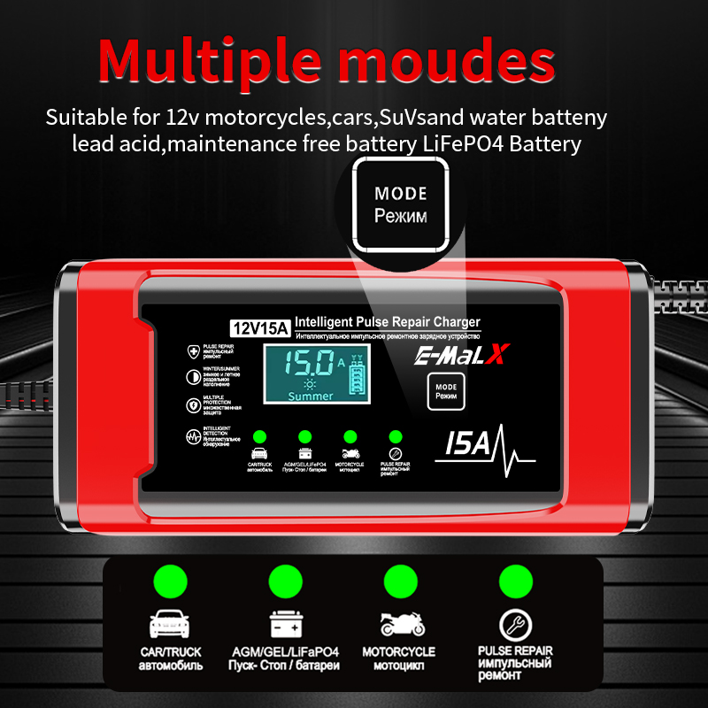 EU Plug 12V 15A Smart Battery  - Lifepo4 Battery Charger Smart Automatic recension och pris